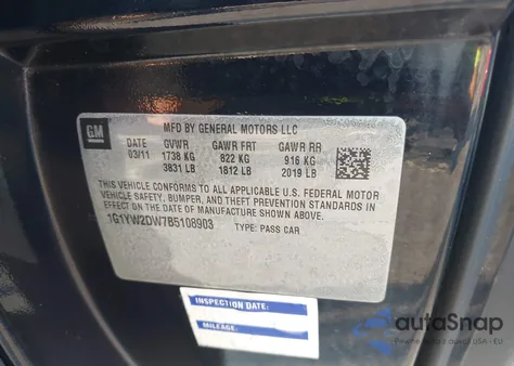 2011 Chevrolet Corvette Grand Sport from USA, damaged, VIN 1G1YW2DW7B5108903